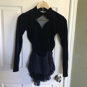 Blue velvet figure skating dress